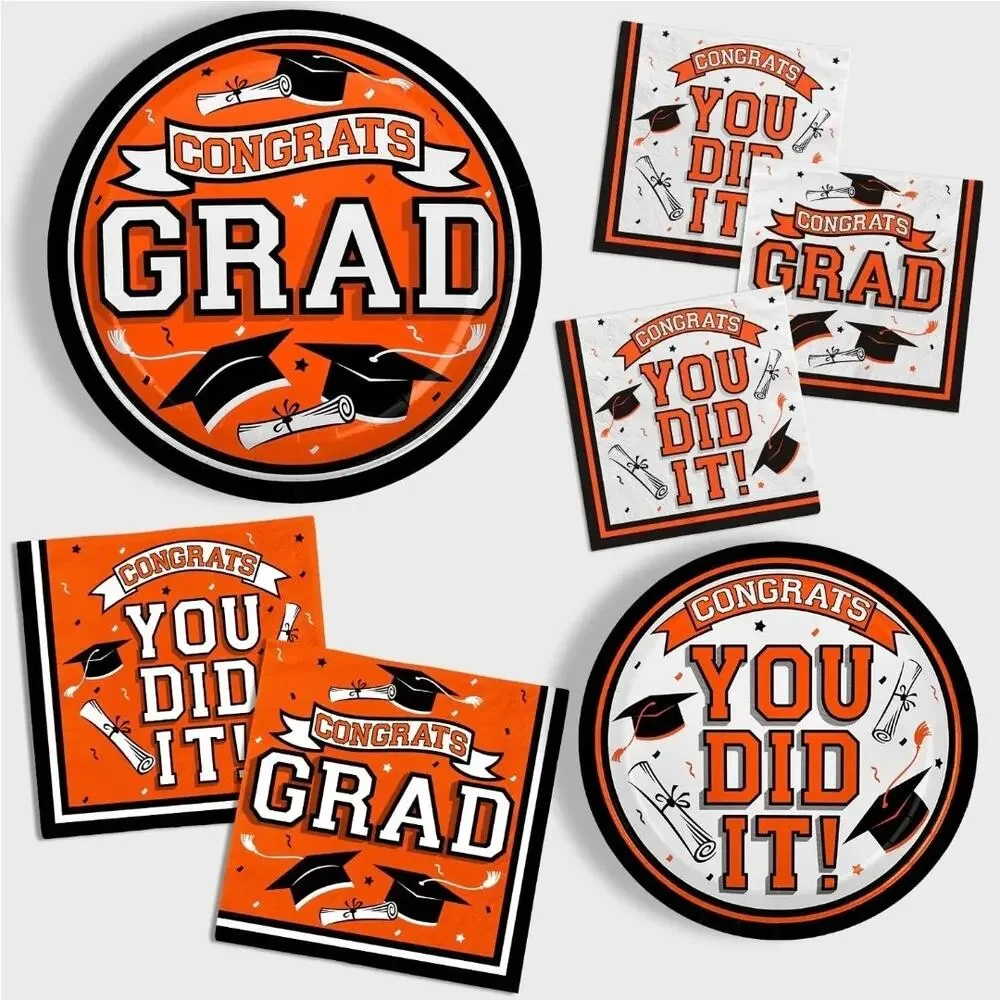 Gatherfun Graduation Party Supplies Dinnerware Set Orange Disposable Plate s29